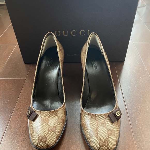 Gucci Beige Ebony/T.moro Crystal Gg/Ns Nylon Pumps - Picture 4 of 15
